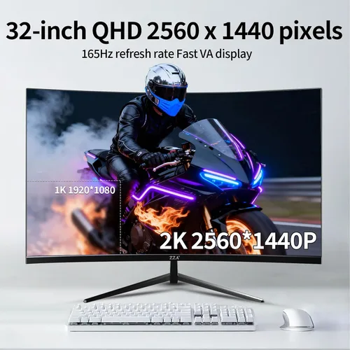 Miniatura 3 de ZZA Monitor curvo para juegos de 32 pulgadas 2560x1440P 165Hz Monitor de computadora 1500R QHD 2K VA, monitor de PC HDMI DP1.4, 1ms MPRT, HDR