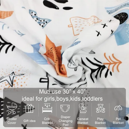 Miniatura 4 de Manta de bebé para niños y niñas (estampado de zorro, 30 x 40 pulgadas) con respaldo de puntos de doble capa, manta de felpa suave Minky para niños
