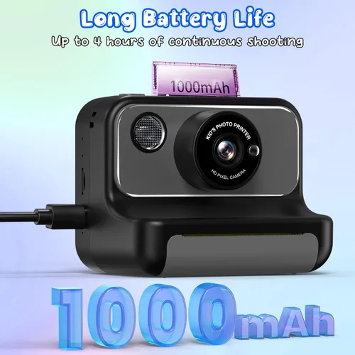 Miniatura 5 de Impresión instantánea de cámara para niños, regalos de cumpleaños de Navidad para niñas y niños, cámara digital de video HD 1080P, juguete para Negro