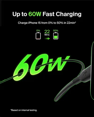 Miniatura 2 de Belkin BoostCharge - Cable USB-C a USB-C (1M/3.3 pies) para iPhone 17, iPhone 17 Pro, Samsung Galaxy S25, S24, Pixel 10 & 9, iPad Pro, Nintendo