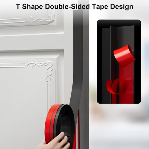 Miniatura 3 de Elvone Tope de puerta en forma de T, tira de sellado de silicona de 1.37 pulgadas x 20 pies para huecos de ventanas, burlete para ducha, color negro