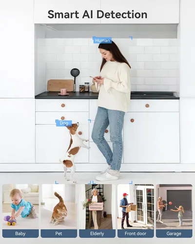 Miniatura 4 de FOSCAM Cámara de seguridad 3K 5MP interior/exterior, 0.08 oz y 0.18 oz WiFi magnética Mini perro/gato/mascota/bebé/cámara de bebé, detección de Negro