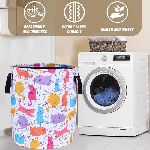 Miniatura 7 de Cesta de lavandería linda con diseño de gato plegable de tela Oxford, bolsa de lona divertida, cesta de lavandería, organizador de almacenamiento