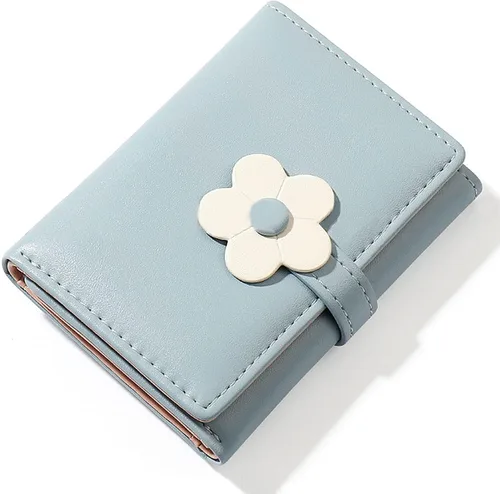 LJCZKA Bonita cartera pequeña para niñas y mujeres, bloqueo RFID, piel sintética, tres plegadas, bolsillo para efectivo con tarjetero y billetera