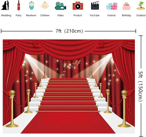 Miniatura 4 de INRUI Cortina roja para fotografía de escenario, alfombra roja, estrellas, celebridad, fiesta, telón de fondo (7 x 5 pies)