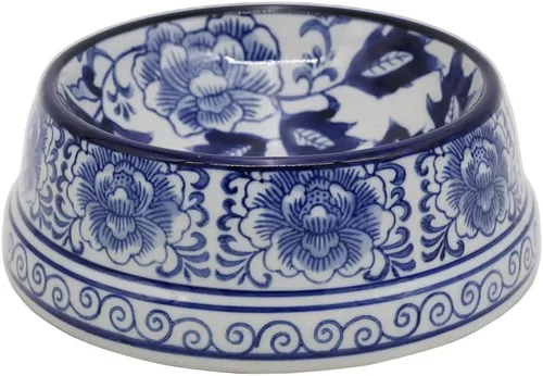 Miniatura 17 de Aimusego Plato chino de cerámica azul de 6.7 pulgadas para alimentos y agua para perros pequeños y medianos/gatos, tazón antideslizante de porcelana