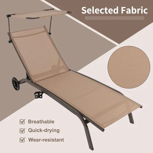 Miniatura 7 de Giantex Tumbona para exteriores, silla de bronceado con sombrilla y ruedas lisas, posición ajustable de 6 niveles, soporte para tazas, marco