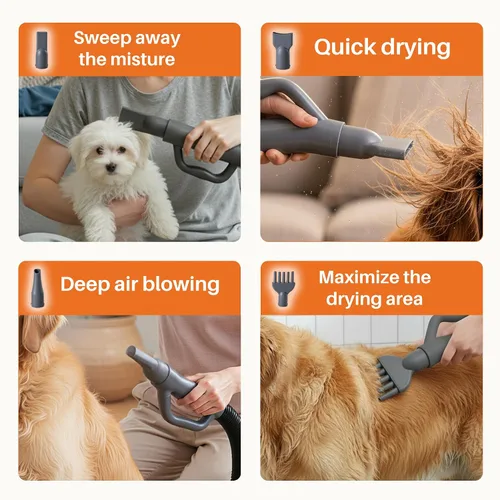 Miniatura 6 de NEWBULIG - Secador de pelo para perros, 1550 W, alta velocidad, con calentador para aseo, soplador de perro ajustable con 4 boquillas, color gris