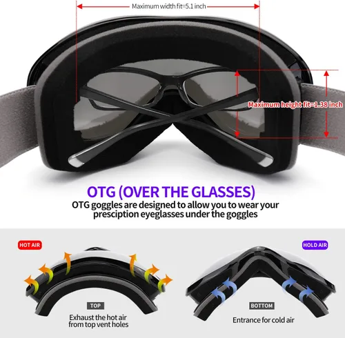 Miniatura 5 de Supertrip Gafas de esquí de nieve antivaho 100% protección UV gafas de esquí snowboard Marco negro/lente plateado (vlt 12%)
