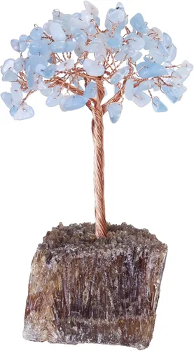 Miniatura 17 de mookaitedecor Árbol de cristal de peridoto natural sobre base de racimo de calcita ámbar, adorno de árbol de dinero de Feng Shui para decoración