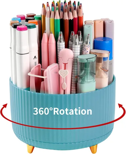 Miniatura 14 de Soporte para Lápices y Bolígrafos de Escritorio, Organizador Giratório de 5 Ranuras de 360° para Escritorio, Organizador de Suministros de Papelería