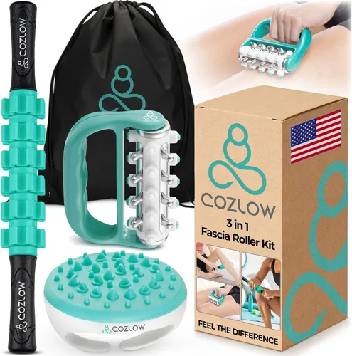 COZLOW Kit de rodillos de fascia 3 en 1, ayuda a reducir la apariencia de la celulitis, ayuda a aumentar la circulación y reafirma la piel,