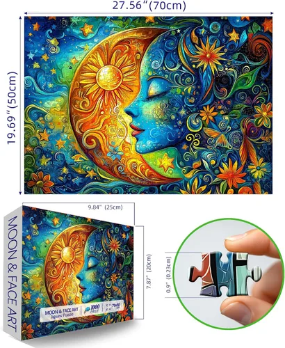 Miniatura 2 de Rompecabezas de luna para adultos, 1000 piezas de arte de cara de niña azul, rompecabezas de flores para adultos, rompecabezas de 1000 piezas