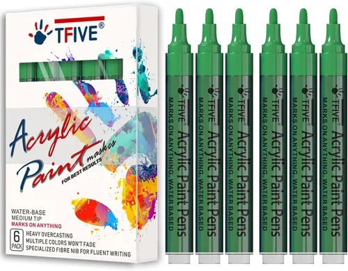 Miniatura 16 de Rotuladores de pintura acrílica dorados, punta media de 0.079 a 0.118 pulgadas, paquete de 6 bolígrafos de pintura permanente a base de agua dorados