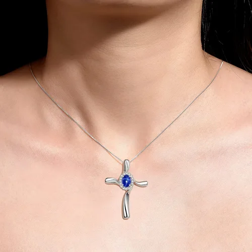 Miniatura 2 de Rylos Collares para mujer, collar de cruz 925, piedras preciosas y diamantes auténticos con cadena de 18 pulgadas, piedra natal de 0.276 x 0.197in