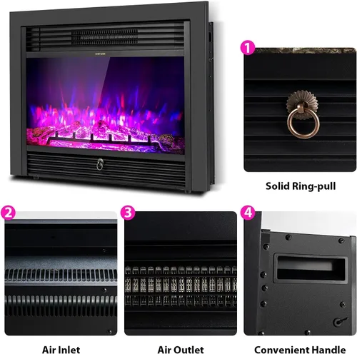 Miniatura 9 de COSTWAY - Insertos de chimenea eléctrica de 28.5 pulgadas de ancho, 750 W/1500 W, chimenea empotrada y de pie en la pared, con 3 colores de llama, 5