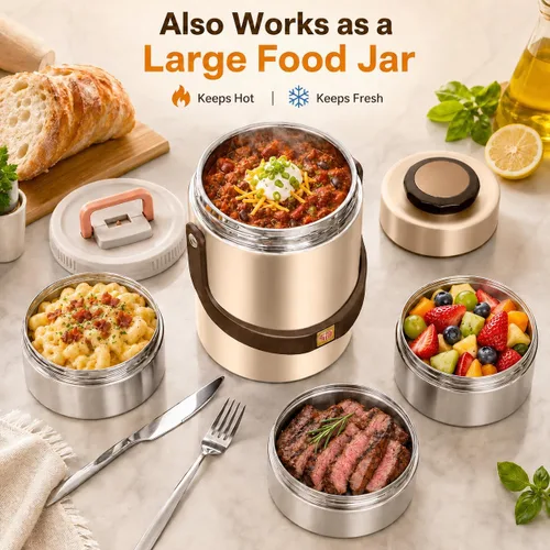 Miniatura 8 de Termo mejorado de 67 onzas para comida caliente, termo apilable de 3 capas, tarro de sopa con bolsa aislante, ideal para oficina, comidas al aire 67