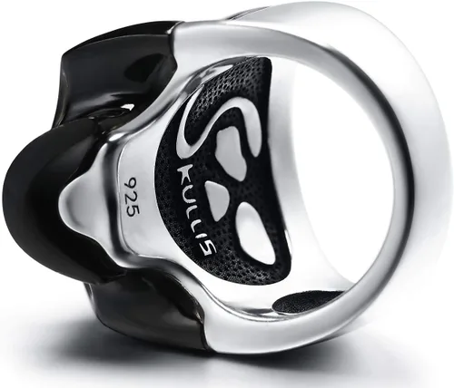 Miniatura 5 de Skullis Anillo de calavera con gema distintiva, calavera de cristal tallada de obsidiana negra y joyería de plata de ley 925