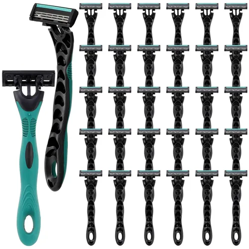 Miniatura 11 de 50 piezas de maquinillas de afeitar desechables para hombres a granel, 3 cuchillas para hombres para piel sensible, afeitado cómodo