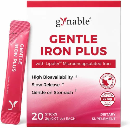 Suplemento de hierro suave para mujeres: polvo de hierro fundido en boca de liberación lenta de 27 mg con vitamina C, B12 y ácido fólico, fácil para