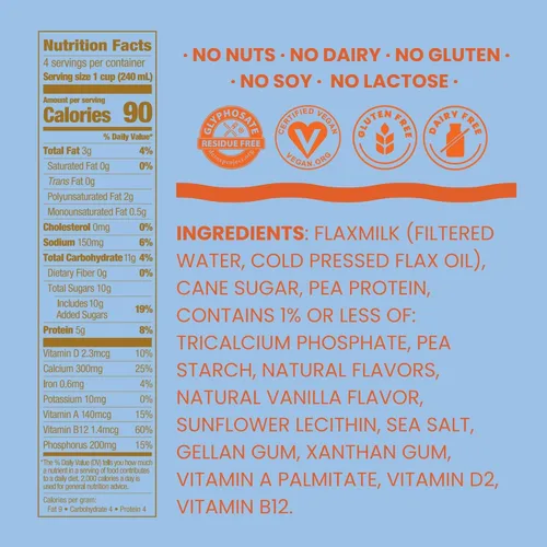 Miniatura 2 de Good Karma Leche de lino y vainilla + proteína, 32 onzas (paquete de 6), alternativa a la leche no láctea, a base de plantas con 0.28 oz de proteína