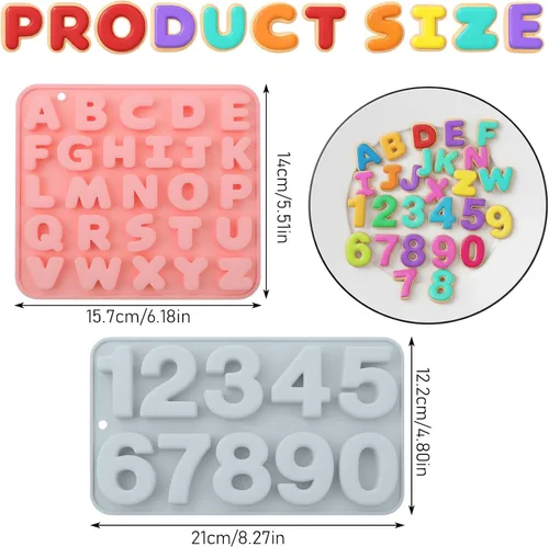 Miniatura 2 de 2 moldes de silicona para alfabeto, moldes de letras de silicona, moldes de letras de chocolate de grado alimenticio, molde de números para hornear