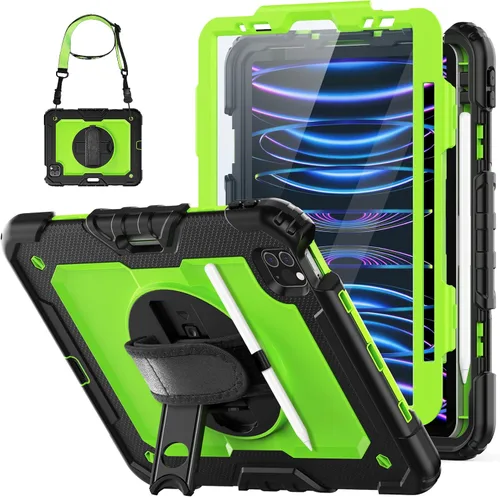Miniatura 13 de HXCASEAC Funda para iPad Pro de 11 pulgadas (2022/2021/2020/2018) a prueba de golpes con soporte para lápiz, protector de pantalla, correa de mano