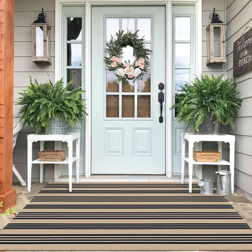 Miniatura 78 de IOHOUZE Alfombra Rayada Gris y Blanca - 27.5" X 43" Tapetes para Puerta Delantera al Aire Libre, Alfombra Lavable para Decoración de Porche