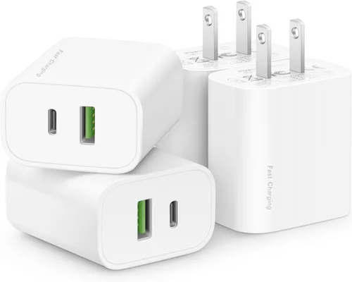 Paquete de 4 bloques de cargador USB C, cargador de puerto USB-C y USB-A de 20 W, para i Phone 17/16/15/14/13/12/11/X/8, i Pad y más Blanco