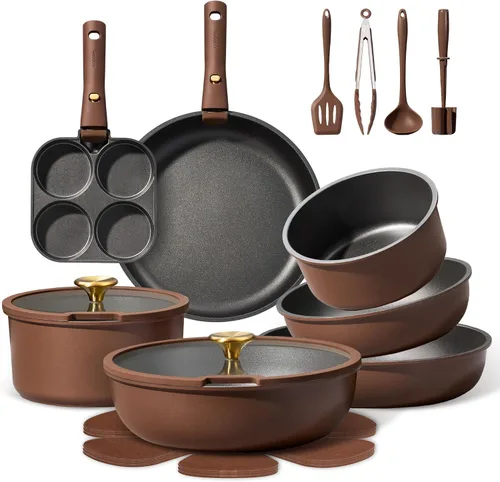 CAROTE Juego de 21 ollas y sartenes, juego de utensilios de cocina antiadherentes, mango desmontable, juegos de utensilios de cocina de inducción