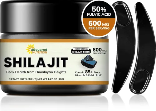 Resina Shilajit pura del Himalaya para hombres y mujeres, 600 mg, suplemento de extracto natural con más de 85 minerales traza y ácido fúlvico,