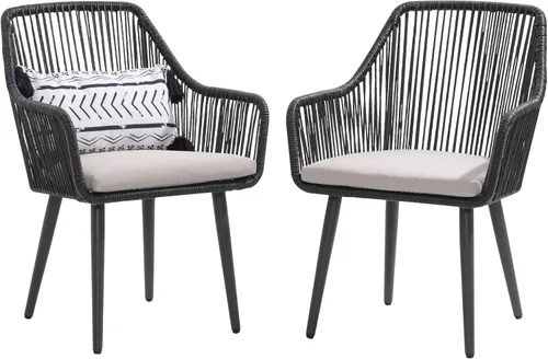 Patiorama Sillas de comedor al aire libre, juego de 2 sillas de comedor para patio, sillas de ratán de cuerda tejida para todo tipo de clima, sillas