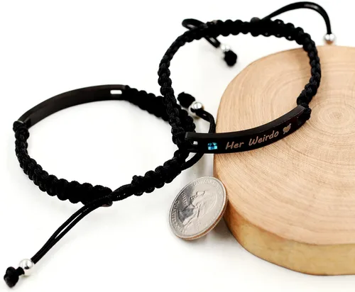 Miniatura 5 de Uloveido 1 par de pulseras trenzadas hechas a mano con grabado para parejas, parejas para él y ella, pulseras para hombres, mujeres, novio y novia