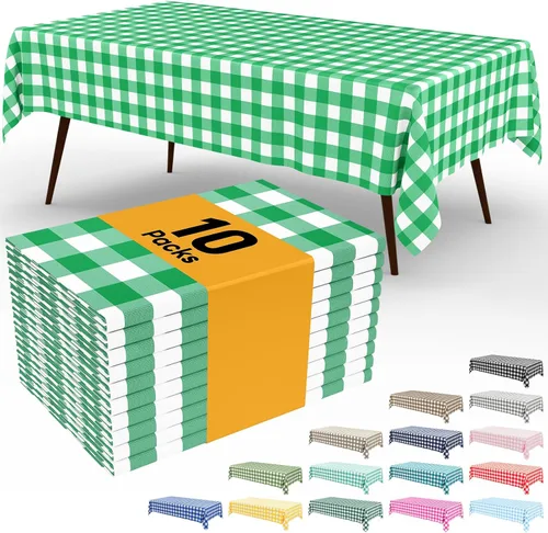 Miniatura 101 de Smiry Paquete de 3 Manteles Desechables de Cuadros Gingham Color Caqui - 54" x 72" Mantel de Plástico de Servicio Pesado, Cubiertas de Mesa