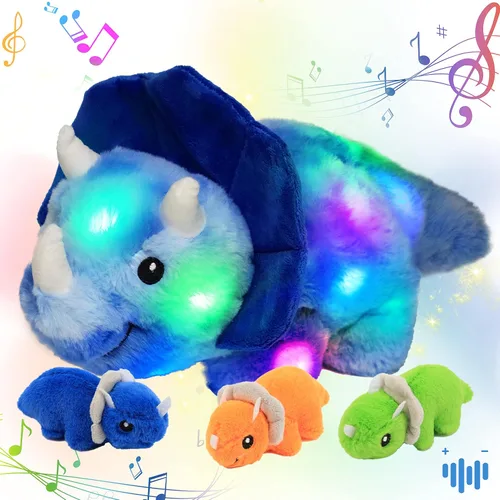 Miniatura 17 de Hopearl Conejo de peluche LED con luces, juguete de peluche con mamá y 3 bebés en su barriga, nana animada, calmante para mamá, niños pequeños