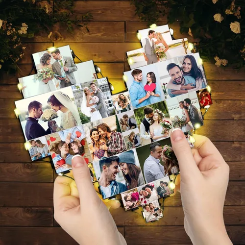 Miniatura 3 de Alice - Lámpara de fotos personalizada con forma de corazón grabada con 15 fotos para el día de la madre, regalo para la nueva mamá o madre