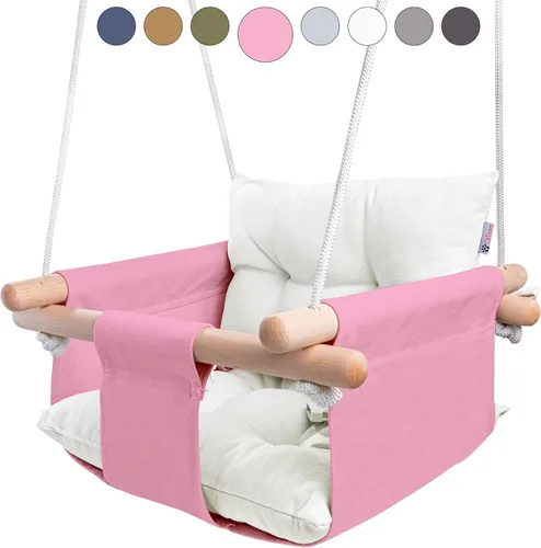 Miniatura 10 de CaTeam - Columpio de lona para bebé, silla colgante de madera con cinturón de seguridad, silla de columpio para bebé duradera, columpio