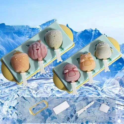 Miniatura 8 de Juego de 2 moldes para paletas con forma de 6 piezas para niños, moldes de silicona para hacer paletas de helados, moldes para hacer helados