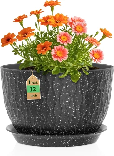 Miniatura 13 de WSMKSZ Macetas Grandes de 12 Pulgadas para Plantas de Interior o Exterior, Macetas de Flores con Amplias Ondas de Agua, con Agujeros de Drenaje