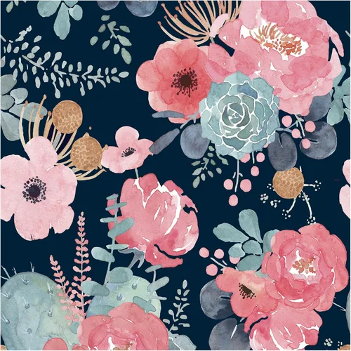 Miniatura 11 de HAOKHOME - Papel pintado floral para despegar y pegar, acuarela, cactus, blanco/rosa/verde/azul marino, vinilo autoadhesivo, papel de contacto