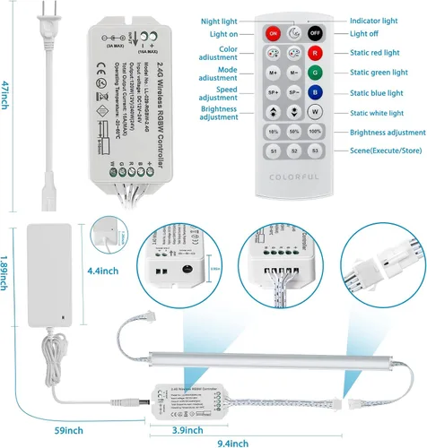 Miniatura 6 de Luz LED para debajo del gabinete de cocina. RGBW. Cambio de color y luz blanca fría superbrillante. Control remoto con atenuación. 6 barras de luz