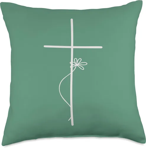 Miniatura 4 de Cross With Flower Jesus Floral Minimalist Line Art Women Throw Pillow