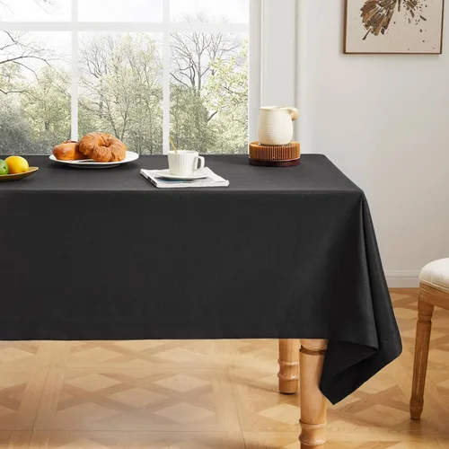 Miniatura 2 de ZeeMart - Mantel básico de lino texturizado, 52 x 52 pulgadas, color negro, estilo granja, mantel cuadrado resistente a las arrugas, lavable