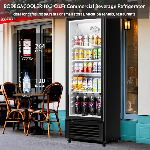 Miniatura 9 de BODEGA COOLER Refrigerador comercial de bebidas, refrigerador con pantalla de 290 L con luz LED suave, 264 latas y 120 botellas, refrigerador