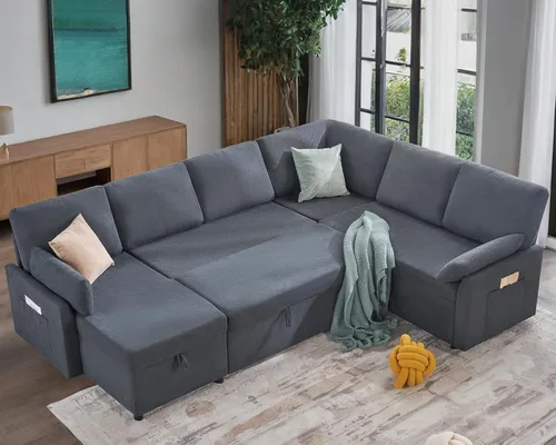 Miniatura 17 de AMERLIFE Sofá cama, sofá cama 2 en 1 con diván de almacenamiento, sofá extraíble para sala de estar de apartamento, color beige lino