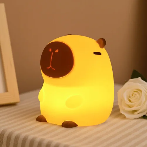 Miniatura 14 de Luz nocturna de conejo de cara grande para niños, lámpara de conejo de silicona blanda con control táctil, 3 niveles de brillo, temporizador