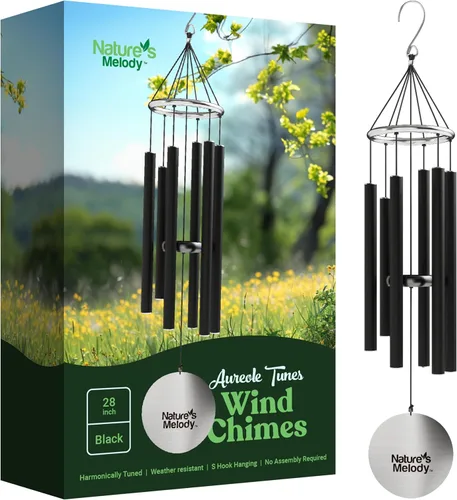 Miniatura 23 de Nature's Melody Aureole Tunes Wind Chimes – Campanilla de viento para exteriores con 6 tubos afinados a escala pentatónica de Do, aluminio 100% Oro
