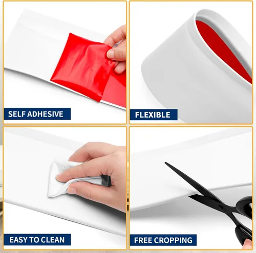 Miniatura 3 de Moldura Flexible para Zócalo de 4 Pulgadas, Base de Pared de Vinilo Autoadhesivo, Despegar y Pegar, Base Cóncava de Goma, Moldura para Zócalo