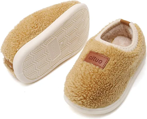 Miniatura 2 de RVROVIC Pantuflas cálidas de invierno para niños y niñas, pantuflas suaves de forro polar antideslizantes para niños pequeños zapatos