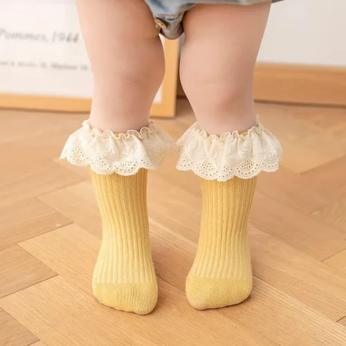 Miniatura 7 de HOUSEYUAN Calcetines largos con volantes hasta la rodilla para bebé niña pequeña calcetines de princesa lindos con volantes vestido de bebé